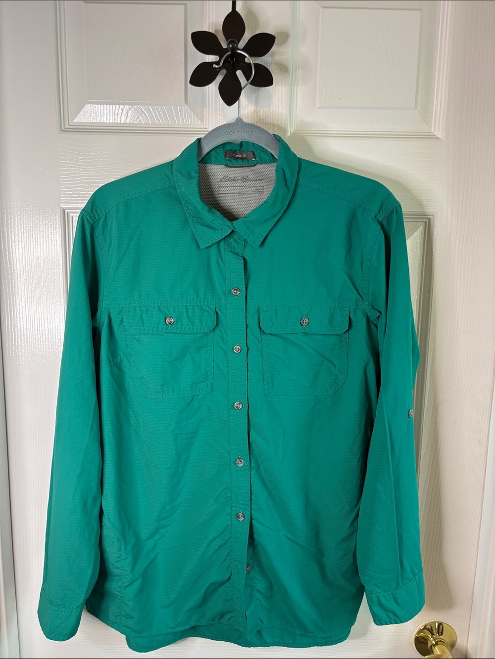 Eddie Bauer Teal Green Long-Sleeve Button-Down Shirt Vented Size Large